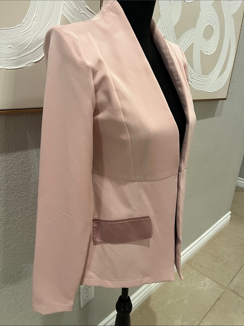 Women's Blush Pink Open-Front Blazer Jacket - Picture 2 of 5
